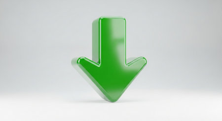 Green 3d glossy arrow icon isolated on white background - 3d rendered illustrationの素材