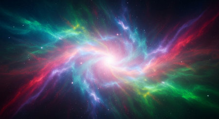 3D illustration of a colorful galaxy with stars and nebula.の素材