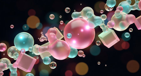 3d render, abstract background with colorful bubbles, 3d illustrationの素材