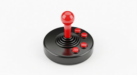 Red joystick on a white background. 3d rendering. Computer digital drawing.の素材