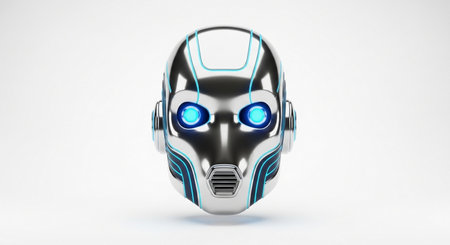 3d rendering of a robot head isolated on a white background.の素材