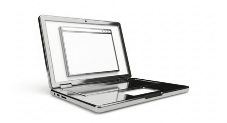 Laptop with blank screen isolated on white background. 3D rendering.の素材