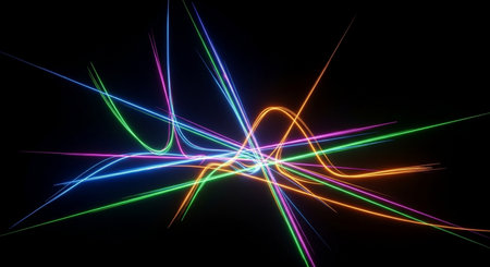 abstract colorful lines on a black background, 3d render illustrationの素材
