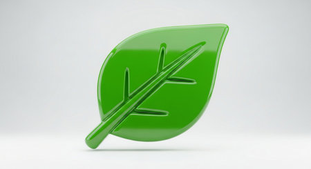 Volumetric glossy green Leaf icon isolated on white background, 3D renderingの素材