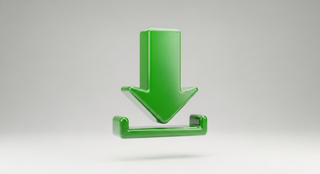 3D Green Download Icon in White Background, 3D Renderingの素材