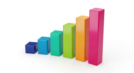 3d render of colorful bar graph over white background with clipping pathの素材