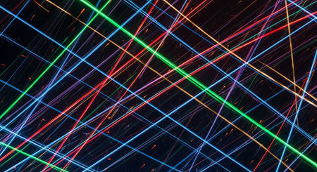 Abstract colorful lines on black background, 3d rendering. Computer digital drawing.の素材