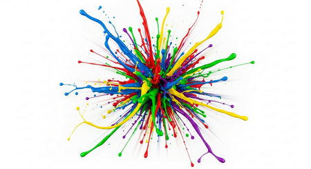 Colored splashes of paint on a white background. Isolatedの素材