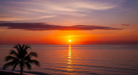 Beautiful sunset over the sea in the tropics. Sunset on the beach.の素材