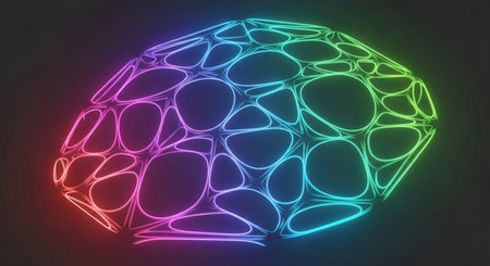 3d rendering of an abstract sphere in neon light on a dark backgroundの素材