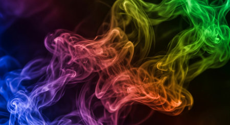 Colorful smoke isolated on black background. Abstract background of colorful smokeの素材