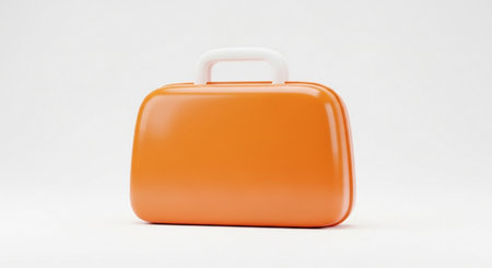 Orange suitcase isolated on a white background. 3d render illustration.の素材