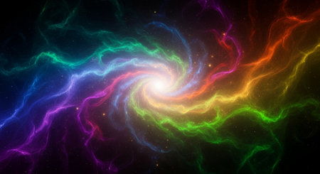 Abstract background with lightning effect. Multicolor glowing particles. 3D illustrationの素材