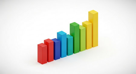 3d rendering of a bar graph with colorful bars in white backgroundの素材