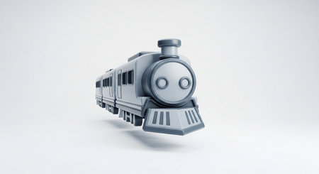 3D rendering of a locomotive in white studio background with shadowの素材