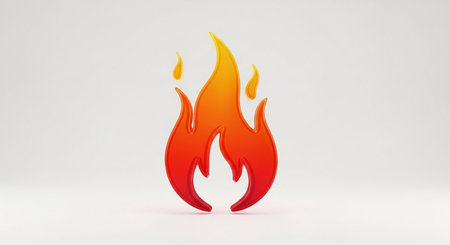 Realistic 3D Fire icon on white background. Vector illustration.の素材