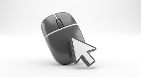 Computer mouse with mouse cursor on white background. 3D rendering.の素材