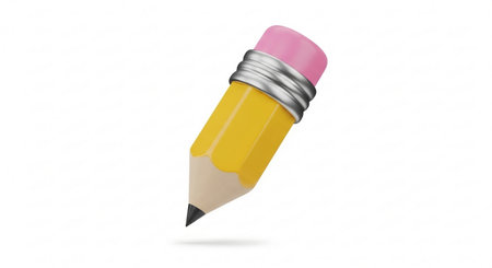 Pencil with eraser isolated on a white background. 3d renderの素材