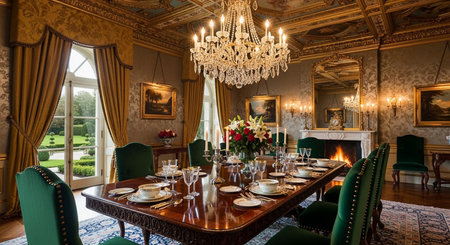 Luxury dining room in a classic style in the interior.の素材