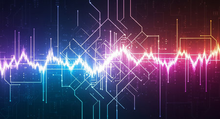 abstract background technology concept, circuit board and digital sound wave, vector illustrationの素材