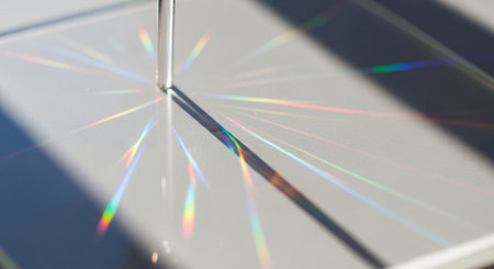 Close-up of a metal screwdriver with a rainbow of lightの素材