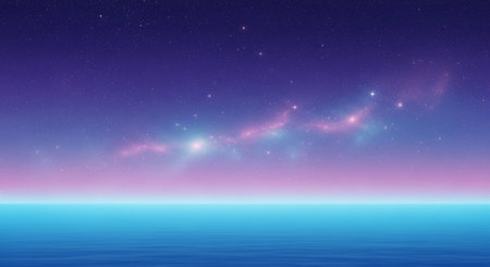 Night sky with stars and sea. Vector illustration for your design.の素材
