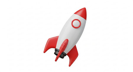 Rocket isolated on white background. 3d render. Startup concept.の素材