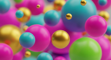 Abstract 3d rendering of multicolored spheres with shallow depth of fieldの素材