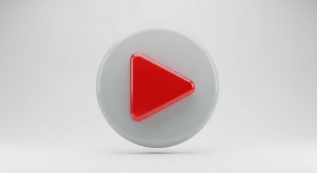 3d rendering of red play button on white background. Computer generated image.の素材