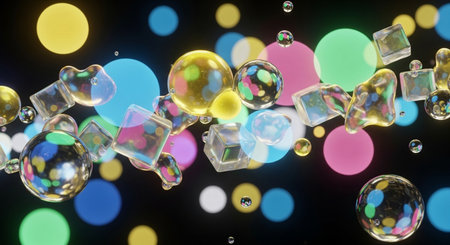 Colorful abstract background with bokeh defocused lights and bubblesの素材