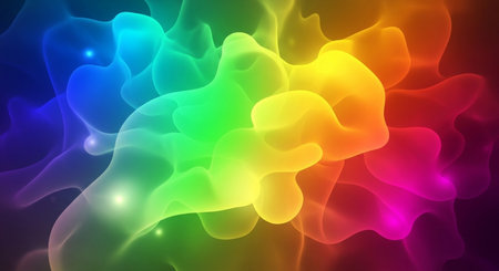 abstract rainbow background with glowing lines and dots, 3d illustrationの素材