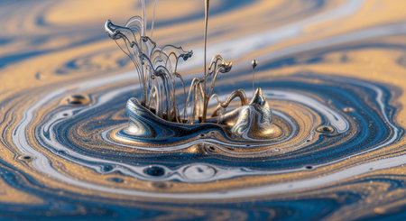 Falling drops of oil. Splash effect after collision a falling drops with water Surfaceの素材