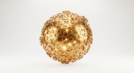 Christmas bauble with gold stars on white background. 3D renderingの素材
