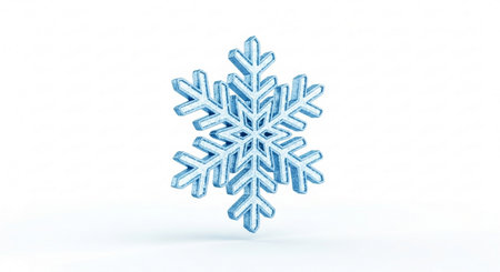 Blue snowflake isolated on white background. 3d render illustration.の素材