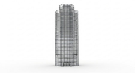3d rendering of a skyscraper isolated in white studio background.の素材
