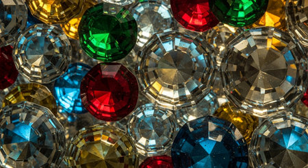 Close up view of a group of multicolored diamond gemstones.の素材
