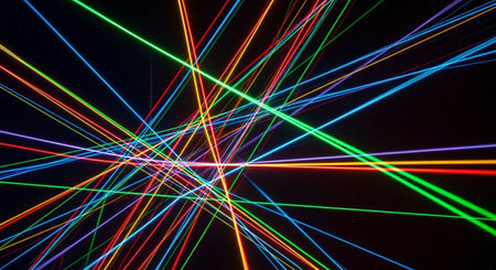 3d render, abstract background, multicolored lines, laser showの素材
