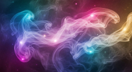 Abstract colorful smoke on black background. Fantasy fractal design. Digital art. 3D rendering.の素材