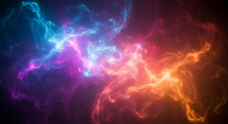 Abstract background with glowing particles and lines. Illustration for your designの素材
