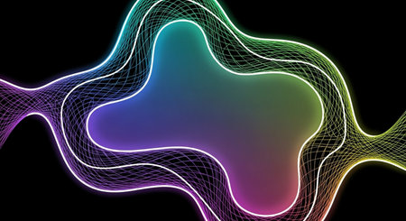 Abstract background with neon lines on a black background. Vector illustration.の素材
