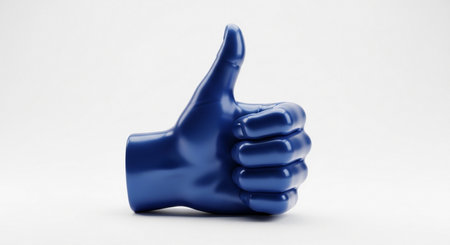 Blue Plastic Thumb Up on a White Background. 3d Renderingの素材