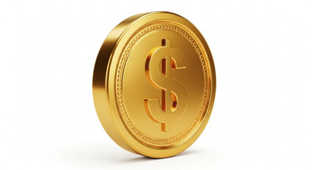 Golden coin with dollar sign isolated on white background. 3d renderの素材