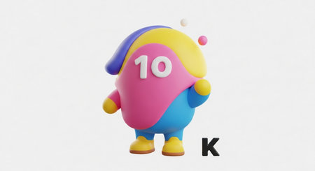 3d rendering of a colorful monster character with the word 10kの素材