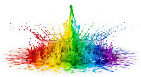 Colorful paint splashes on white background. 3d rendering, 3d illustration.の素材