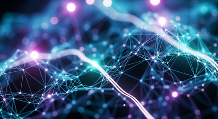 Abstract polygonal space low poly dark background with connecting dots and lines. Connection structure. 3d renderingの素材