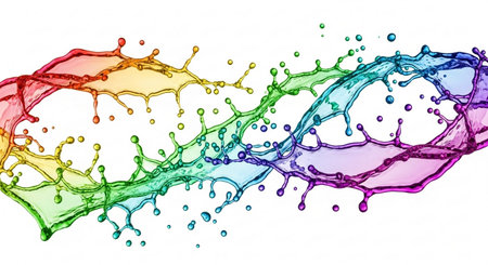 Colored paint splashes isolated on white background. Abstract art.の素材