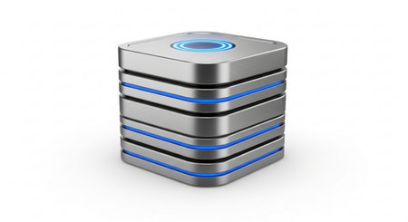 3d illustration of server tower over white background with soft shadow.の素材