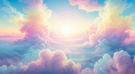 Beautiful sunset above the clouds. 3d illustration. Nature background.の素材