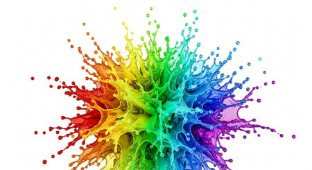 Colored splashes of paint on a white background. 3d renderingの素材