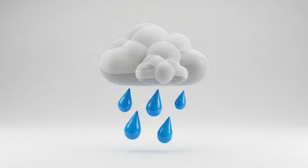 Cloud with raindrops in white background, 3D rendering illustration.の素材